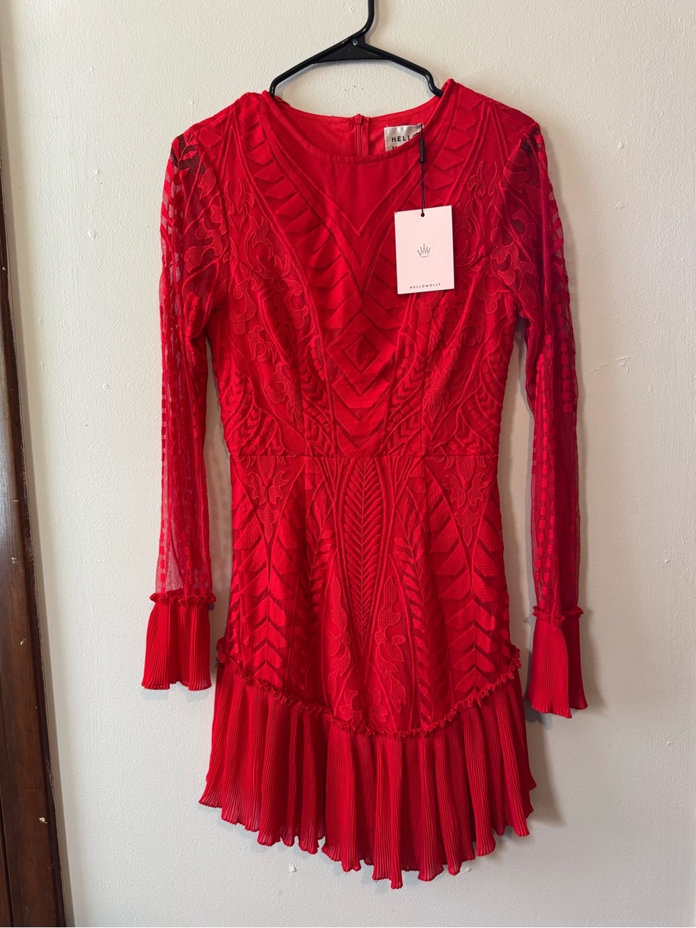 Hello Molly Red Embroidered Long-Sleeve Mini Dress - Picture 2 of 5